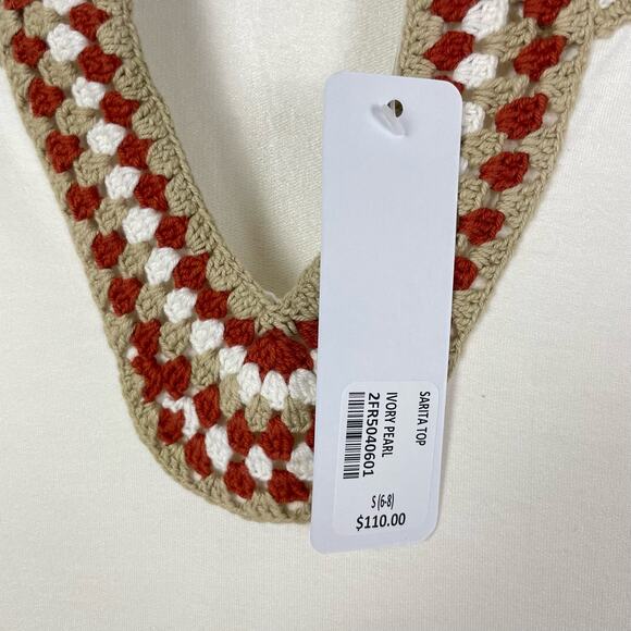 Soft Surroundings | NWT Sarita Top Cream Soft Knit Crochet Neckline 3/4 Sleeve - Picture 8 of 11